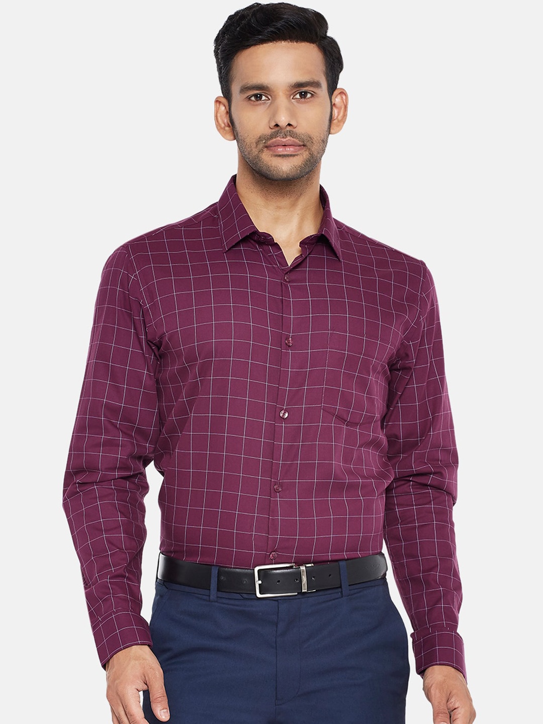 

RICHARD PARKER by Pantaloons Men Purple Slim Fit Checked Formal Shirt