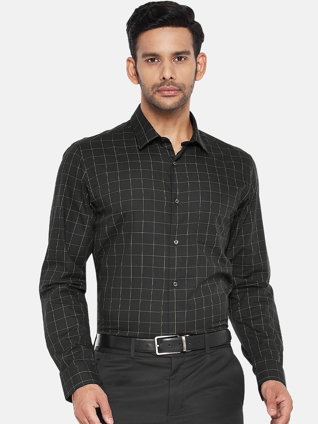 

RICHARD PARKER by Pantaloons Men Black Slim Fit Checked Formal Shirt