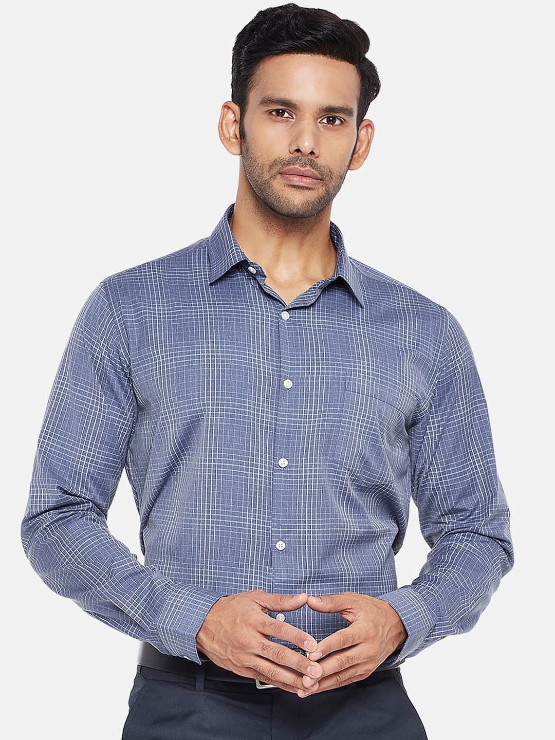 

RICHARD PARKER by Pantaloons Men Blue & White Slim Fit Checked Formal Shirt