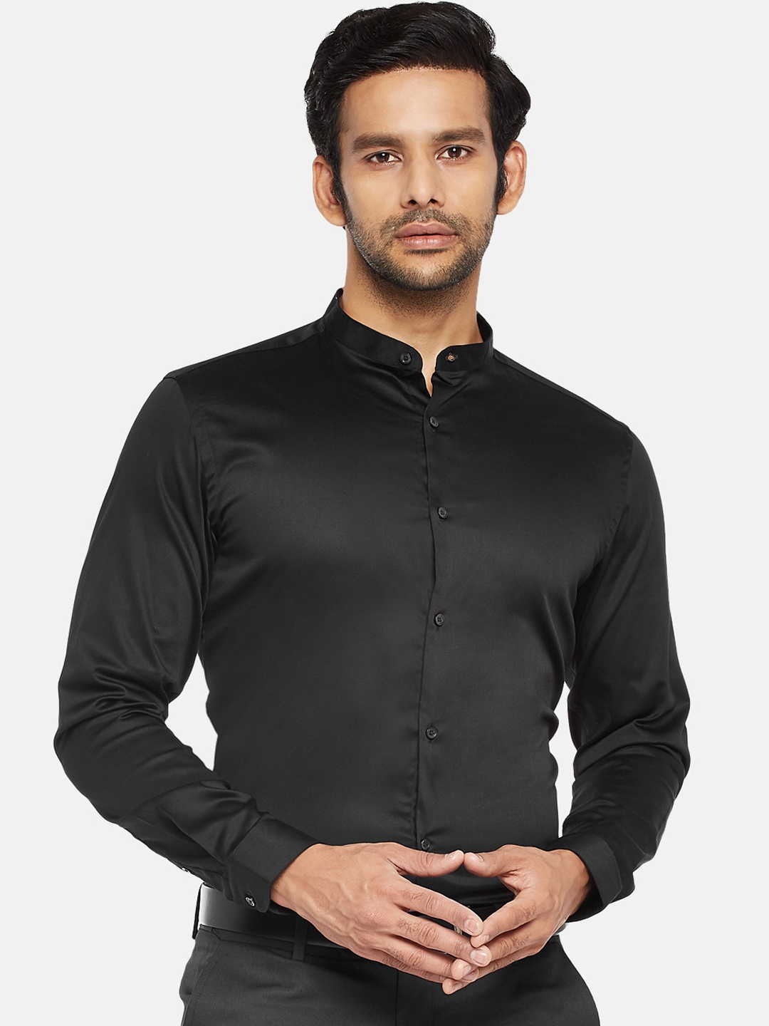 

RICHARD PARKER by Pantaloons Men Black Mandarin Collar Slim Fit Formal Shirt