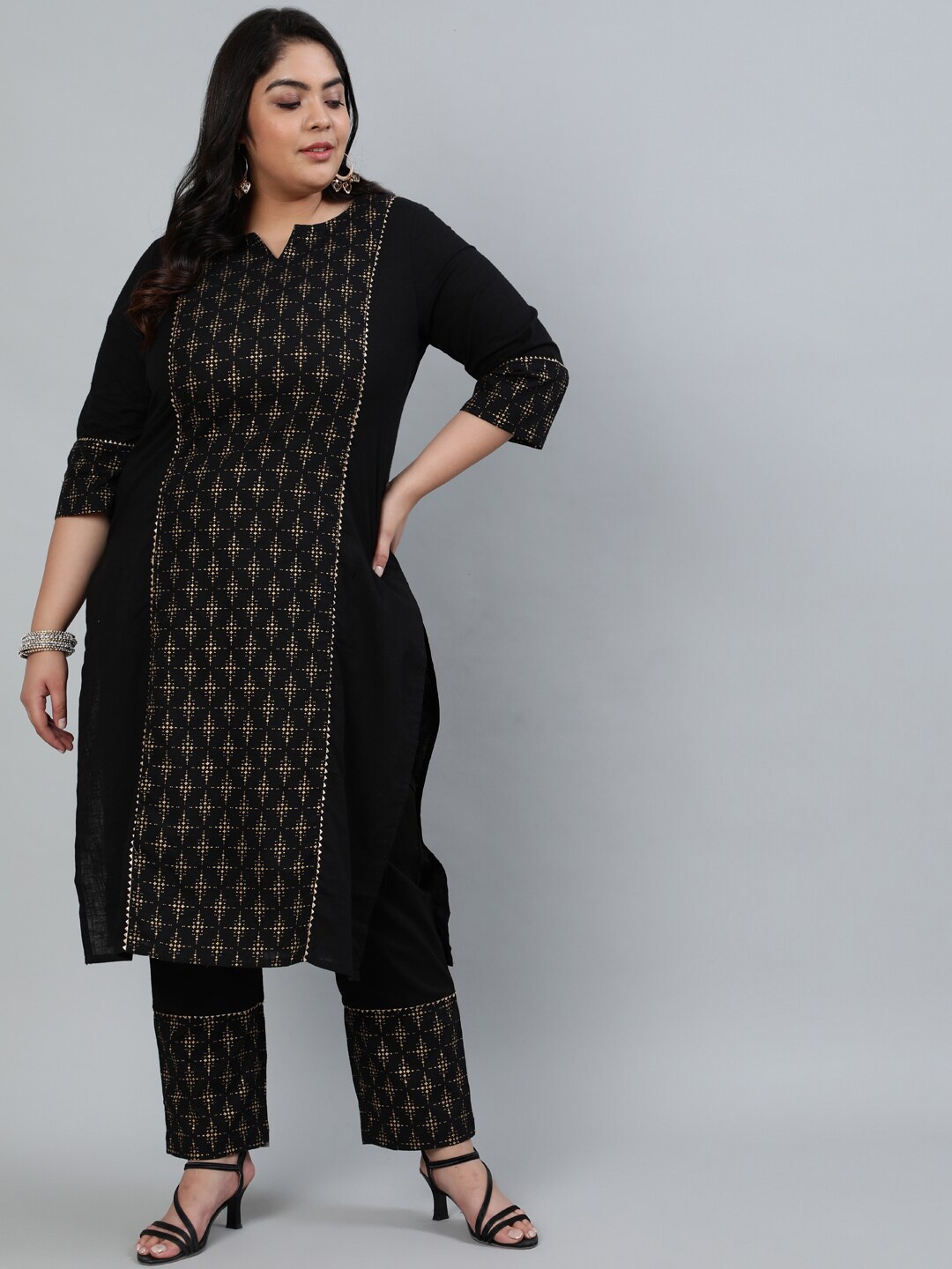 

Jaipur Kurti Women Black Ethnic Motifs Straight Printed Kurta with Trousers