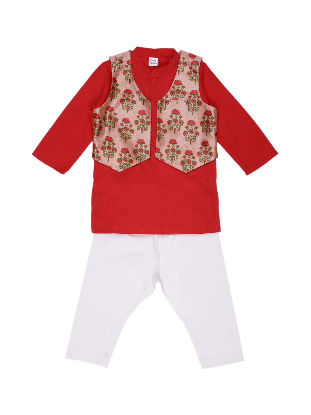 

KICKS & CRAWL Boys Multicoloured Layered Kurta with Pyjamas & Jacket, Multi