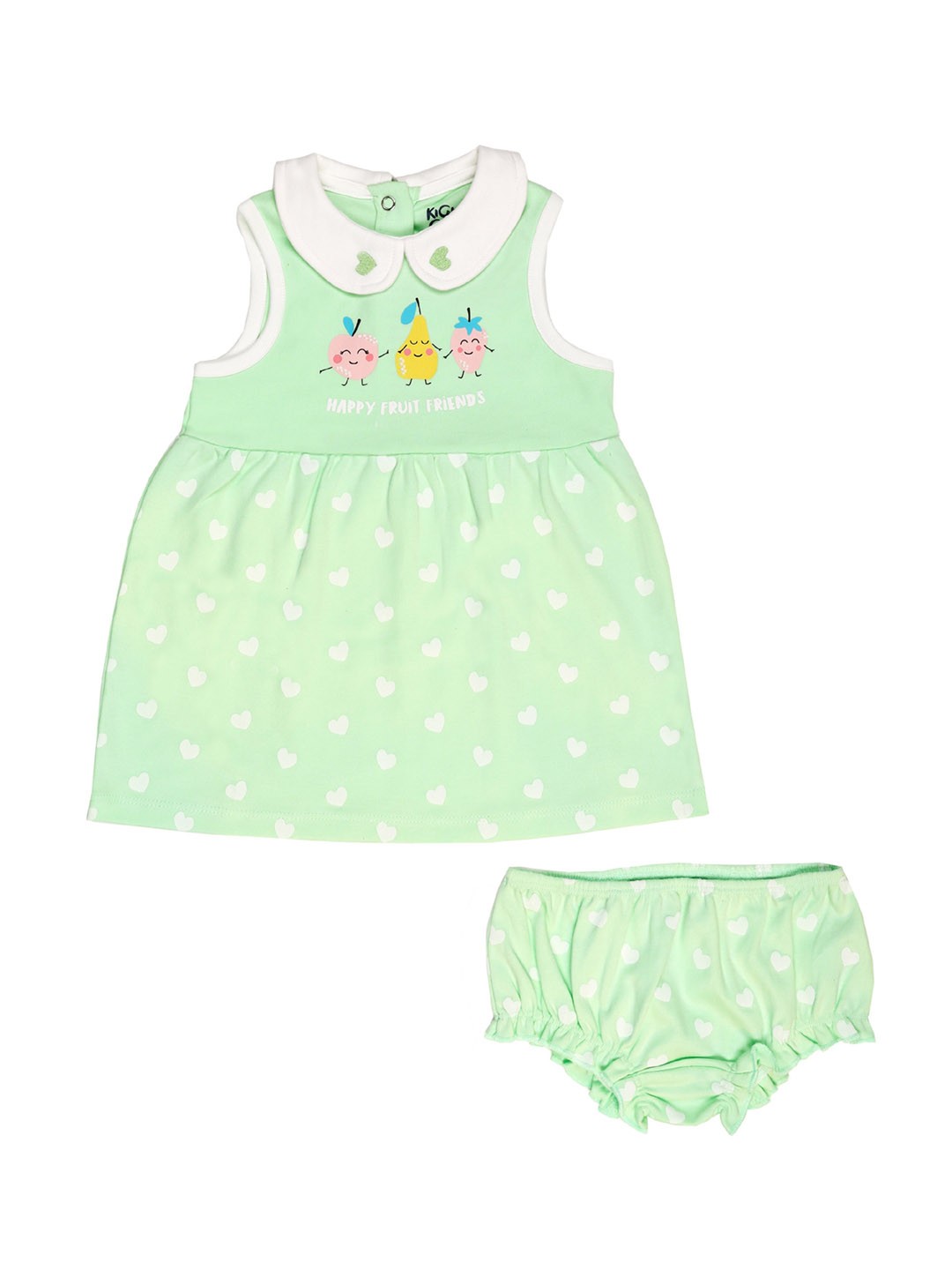 

KICKS & CRAWL Girls Green & Off White Peter Pan Collar A-Line Dress