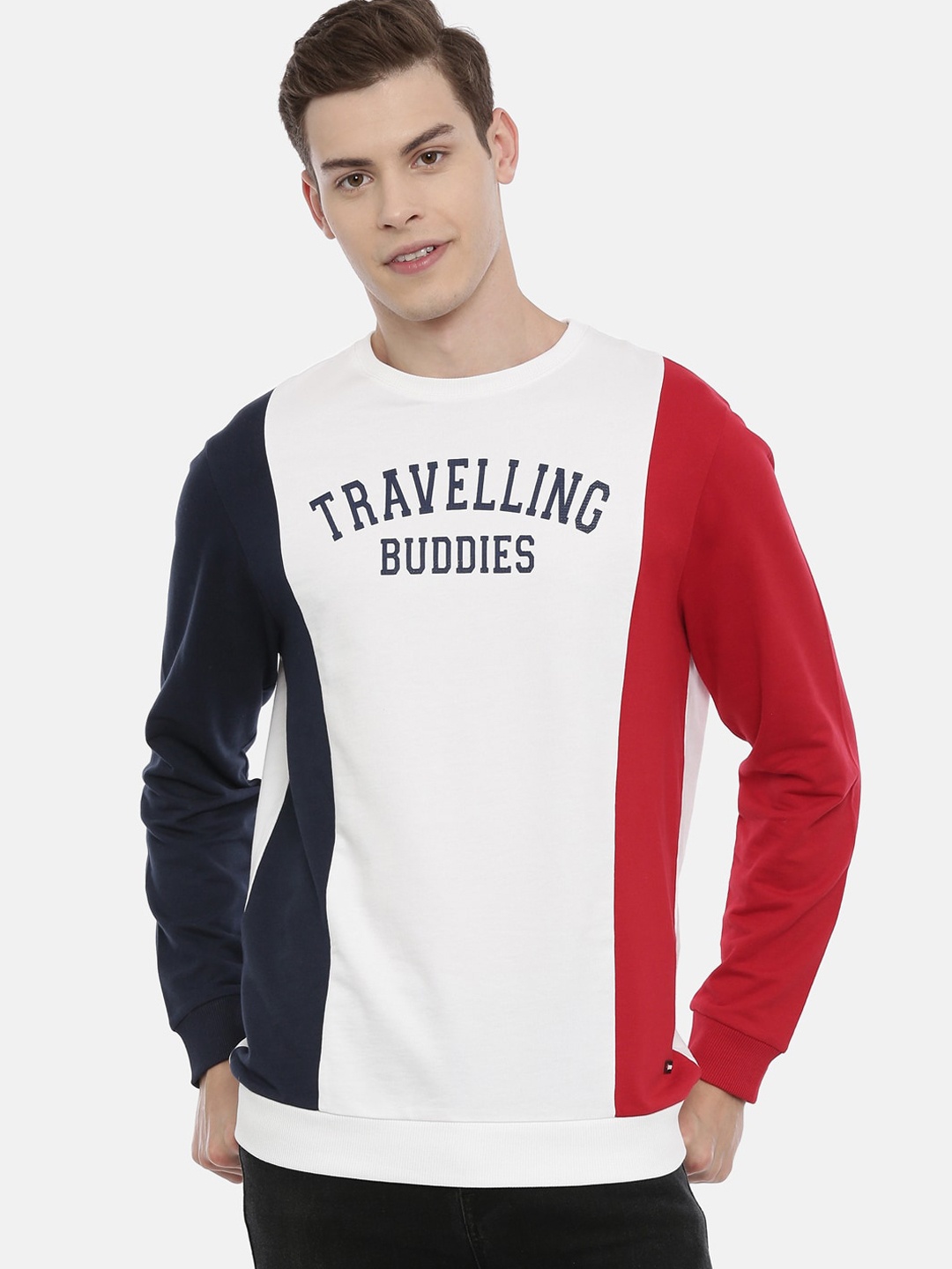 

3PIN Men White Colourblocked Sweatshirt