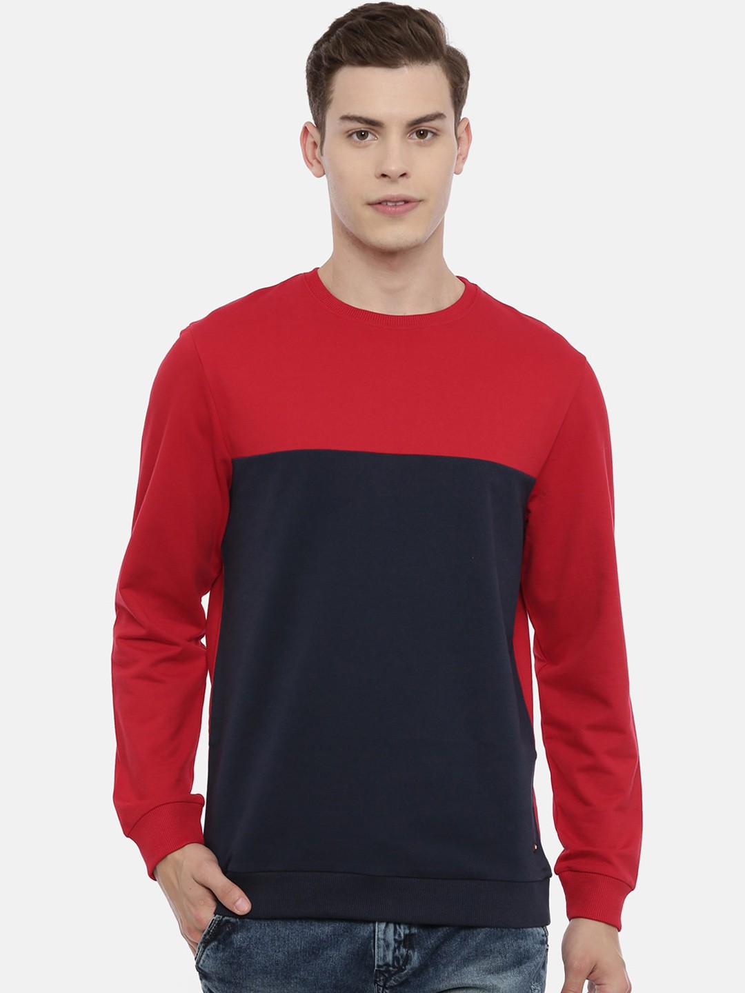 

3PIN Men Red Colourblocked Sweatshirt