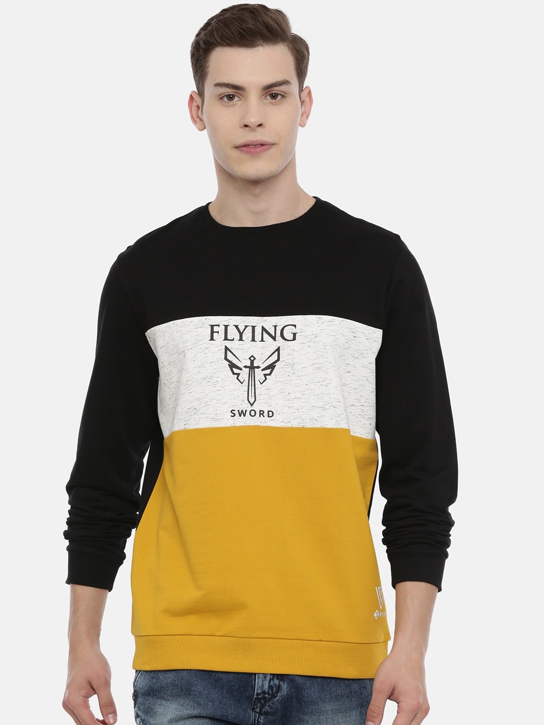 

3PIN Men Mustard & White Colourblocked Sweatshirt