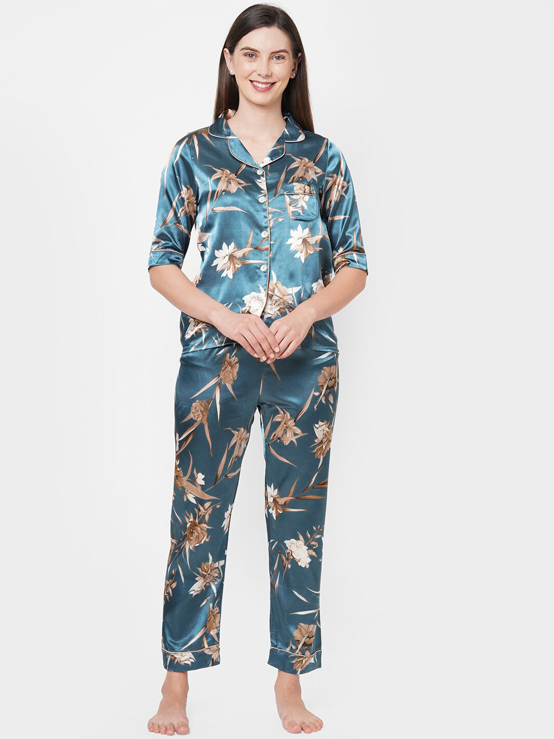 

Sweet Dreams Women Blue & Brown Printed Night suit