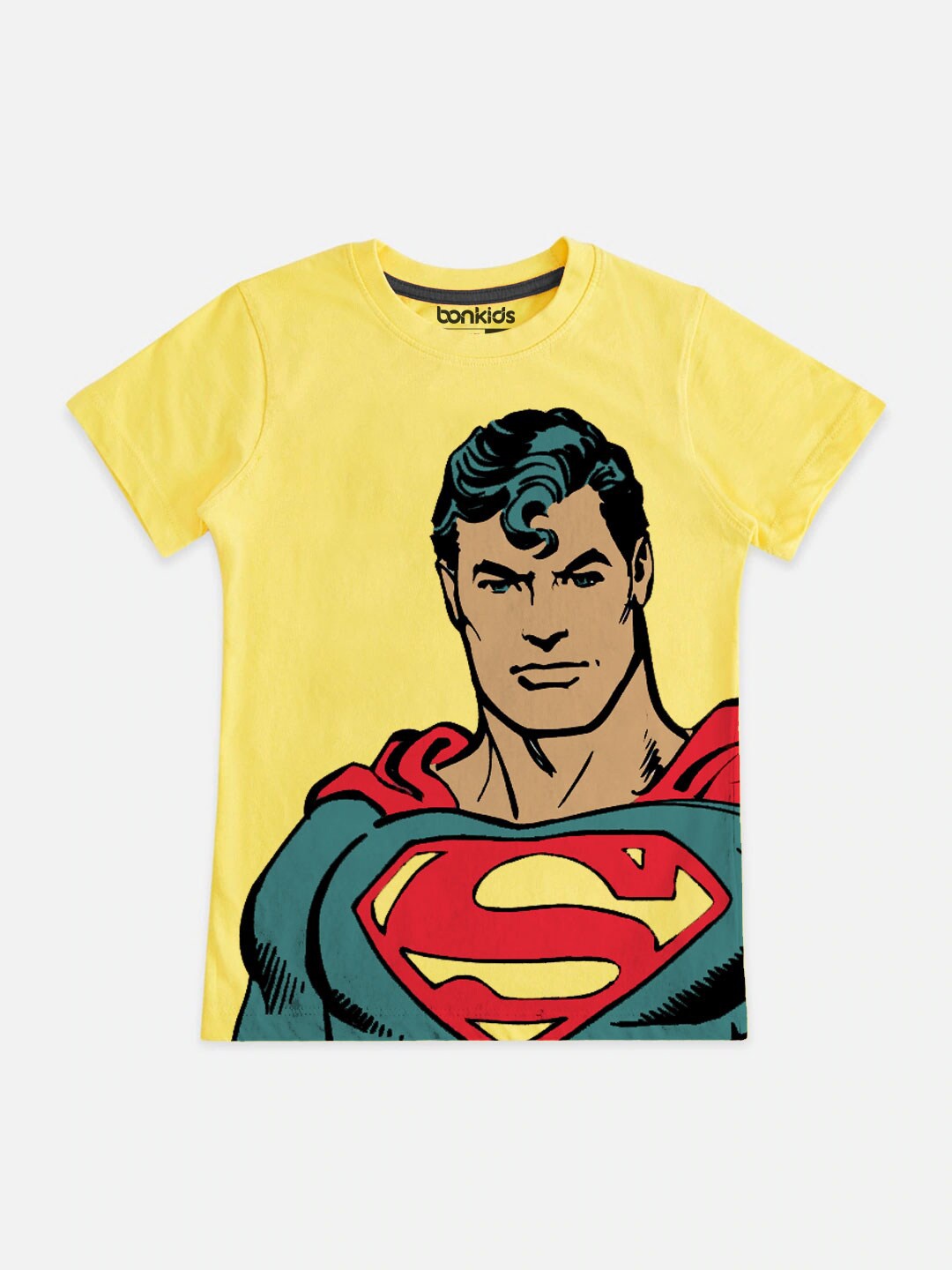 

BONKIDS Boys Yellow Superman Printed Slim Fit T-shirt