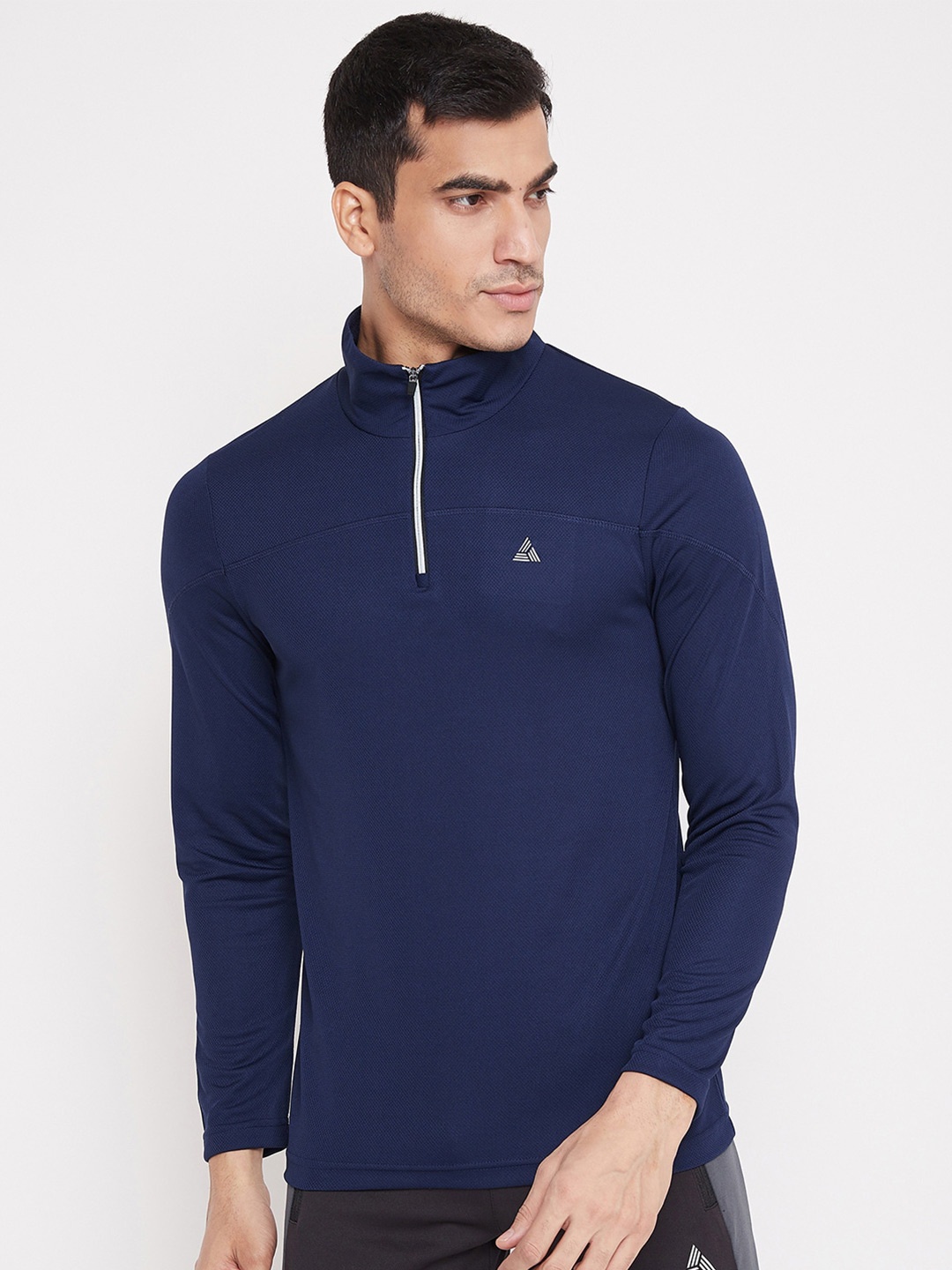 

ATHLISIS Men Navy Blue High Neck Rapid Dry Running T-shirt