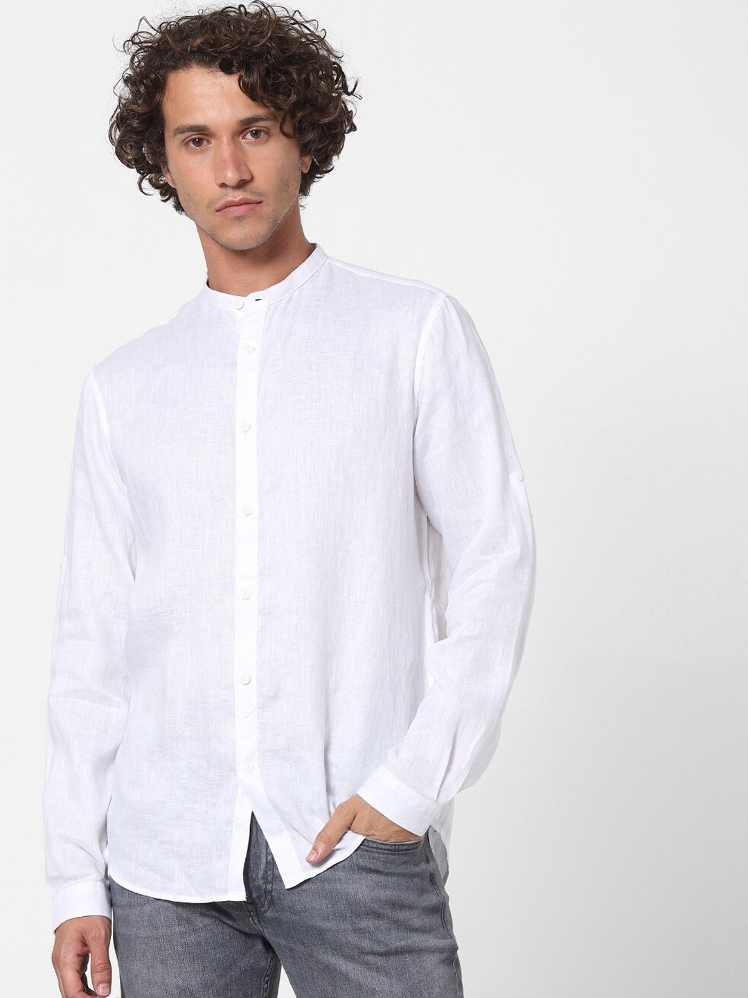 

Celio Men Solid White Linen Casual Shirt