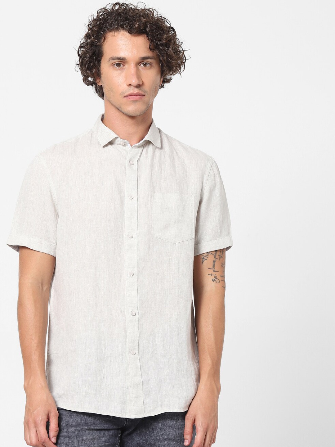 

Celio Men Off White Linen Casual Shirt