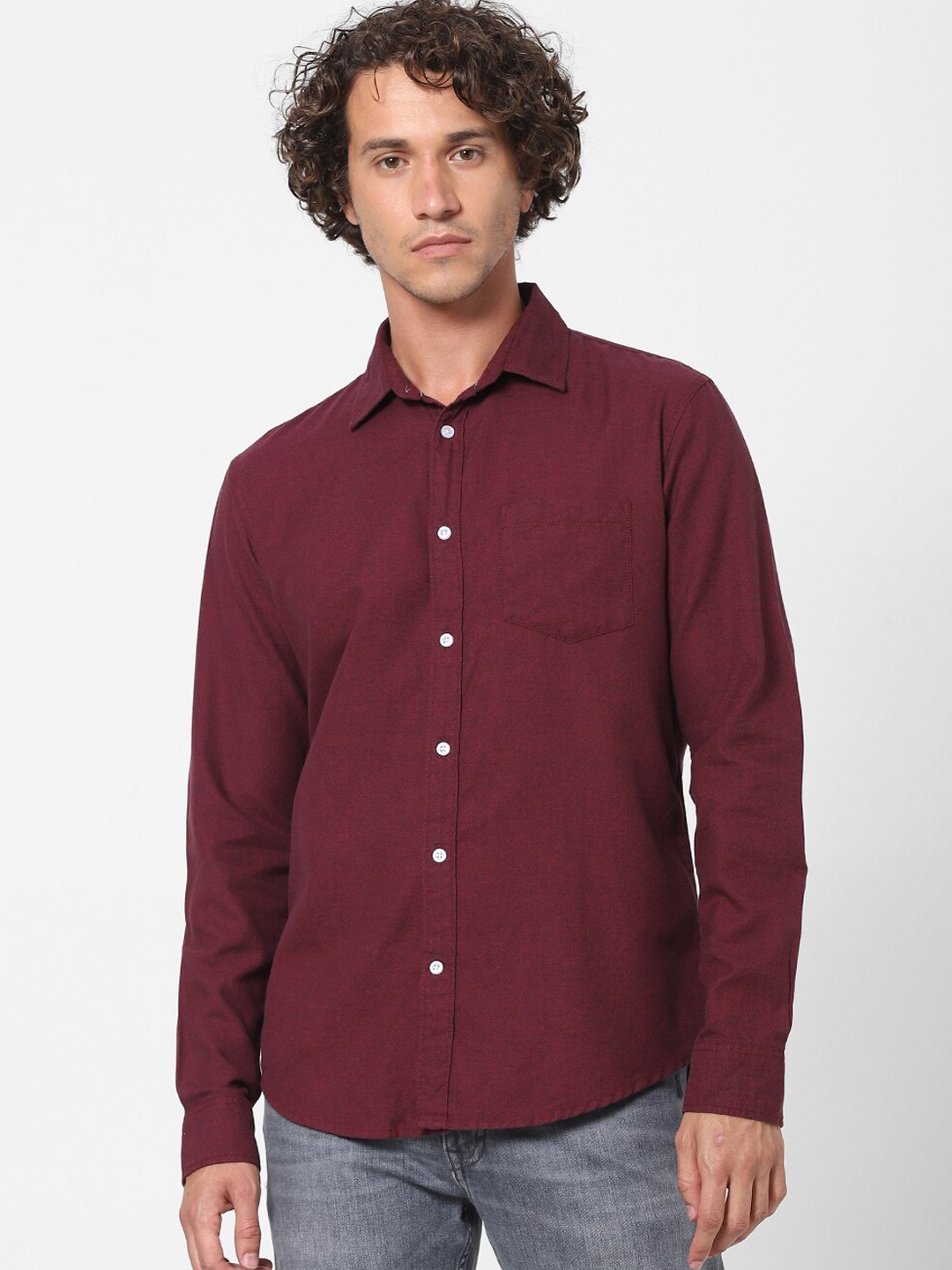 

Celio Men Burgundy Casual Shirt