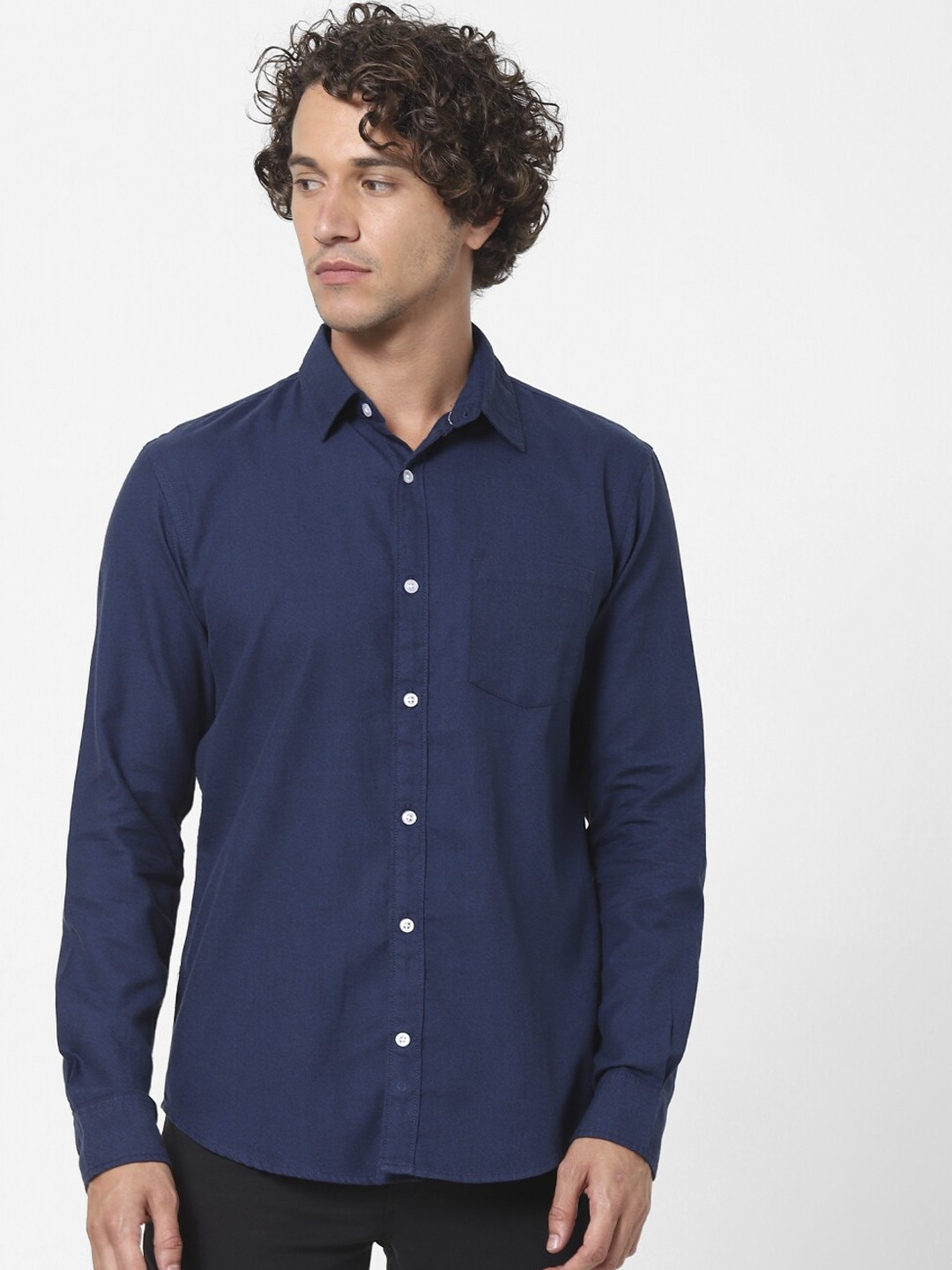 

Celio Men Navy Blue Solid Cotton Regular Fit Casual Shirt