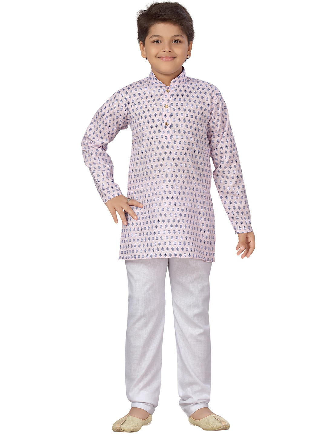 

Aj DEZInES Boys Pink Ethnic Motifs Printed Pure Cotton Kurta with Pyjamas