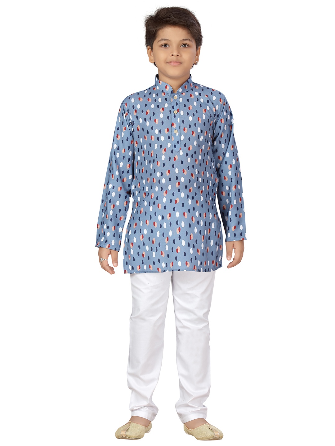 

Aj DEZInES Boys Grey Printed Pure Cotton Kurta with Pyjamas