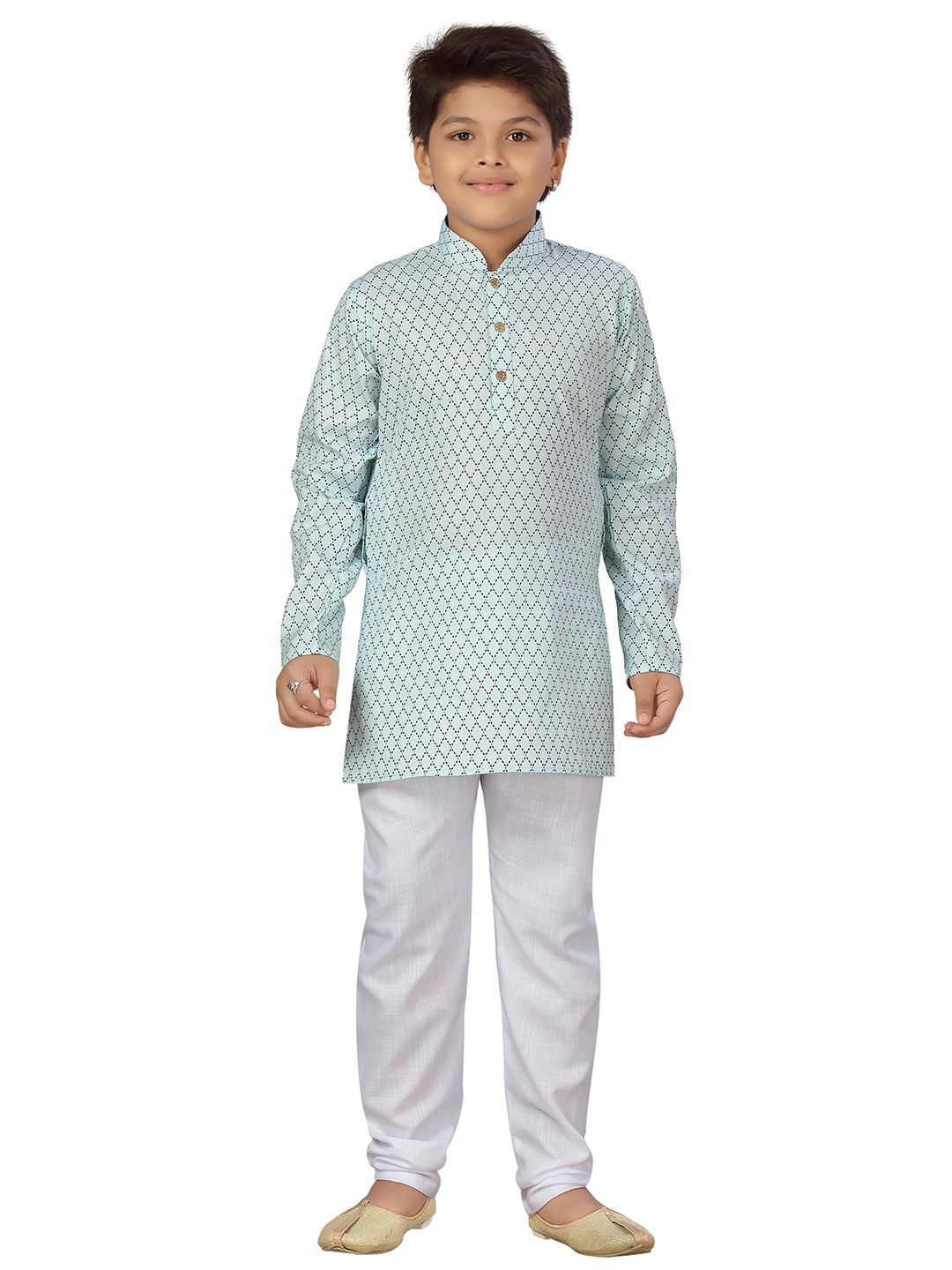 

Aj DEZInES Boys Blue Printed Pure Cotton Kurta with Pyjamas
