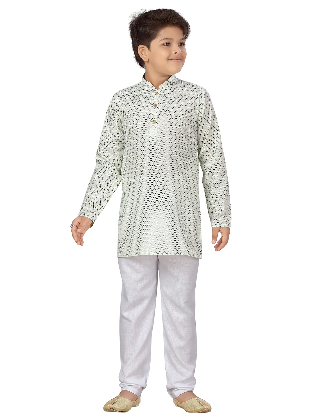 

Aj DEZInES Boys Sea Green Printed Pure Cotton Kurta with Pyjamas