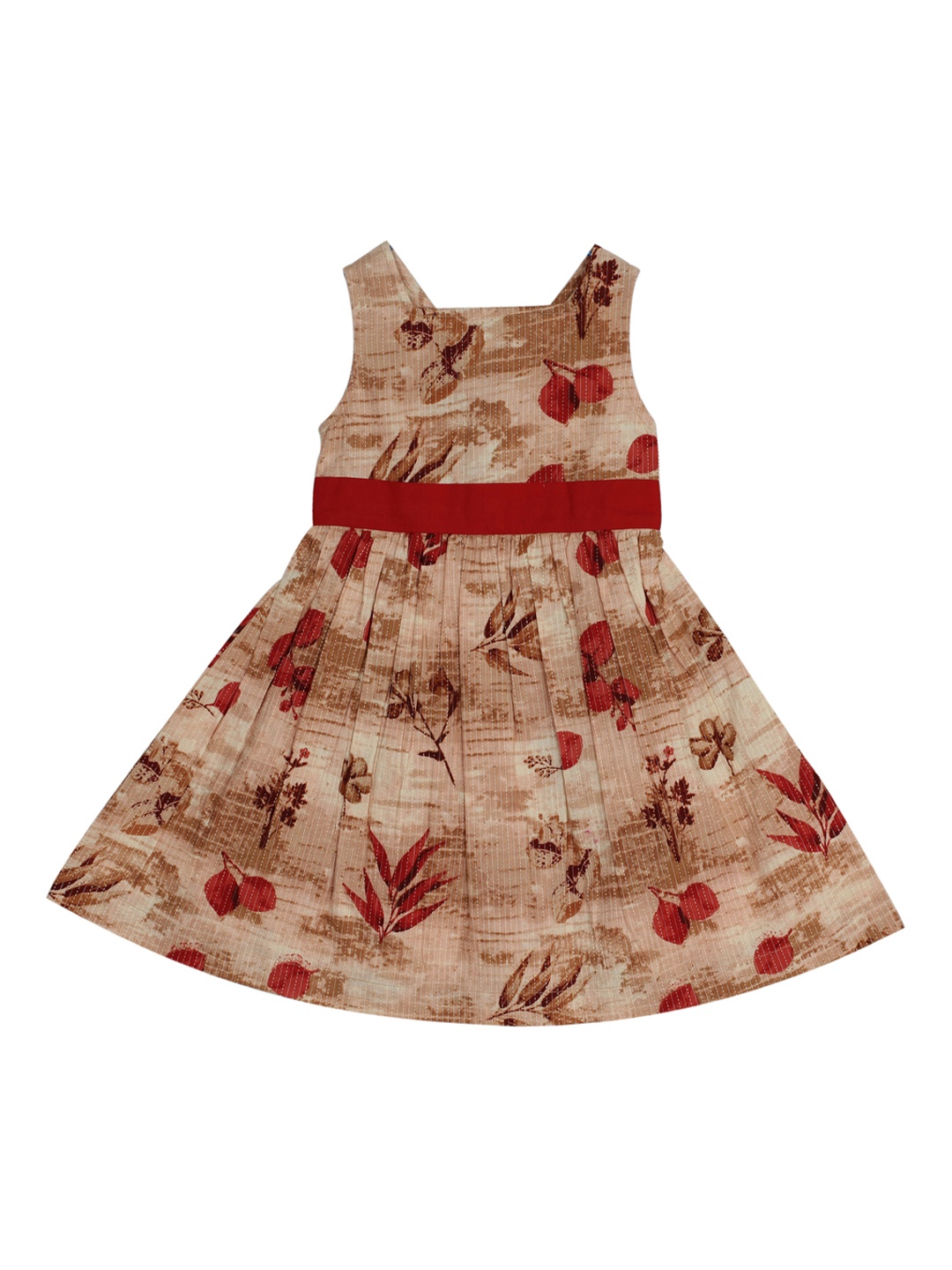 

My Little Lambs Girls Brown and Red Floral Fit and Flare Dress