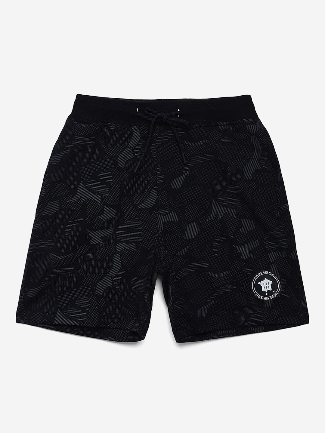 

Octave Boys Black Camouflage Printed Mid-Rise Sports Shorts
