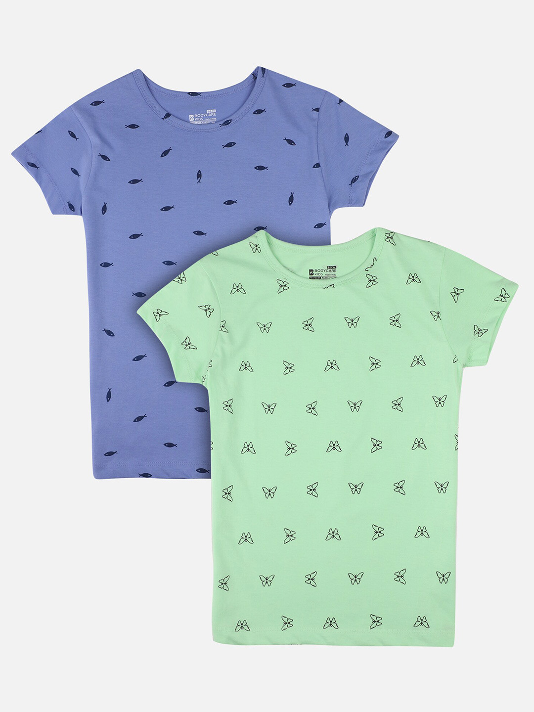 

PROTEENS Girls Green & Lavender Pack of 2 Printed Slim Fit T-shirt