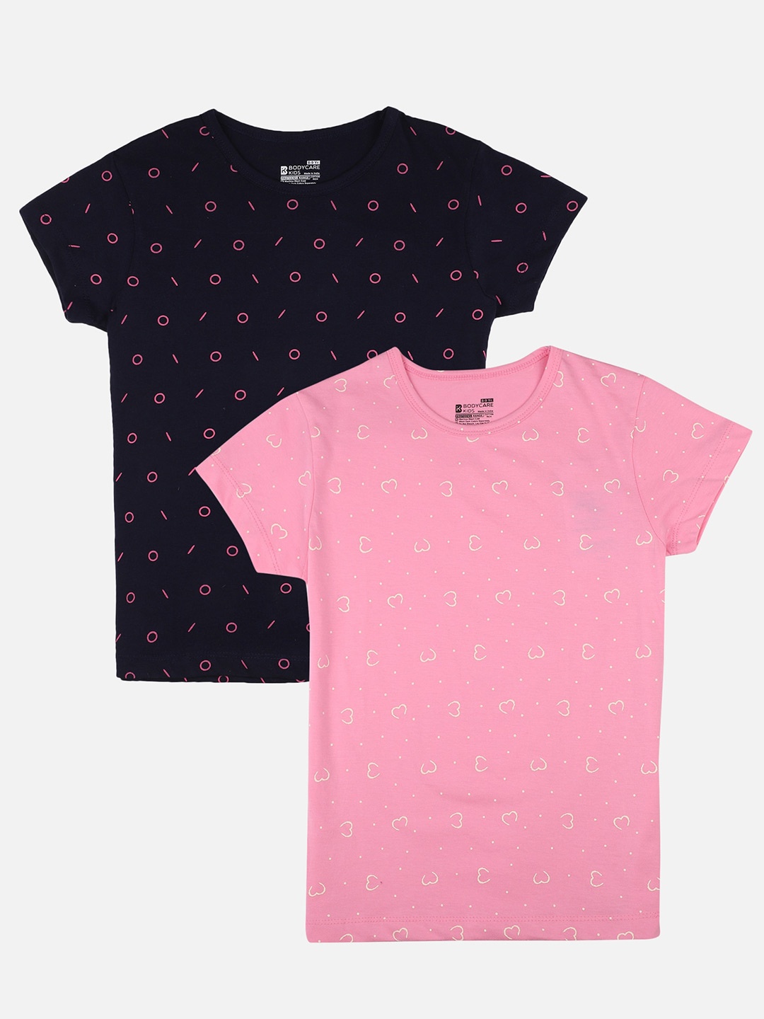 

PROTEENS Girls Pink and Navy Blue Pack of 2 Graphic Printed Slim Fit T-shirts