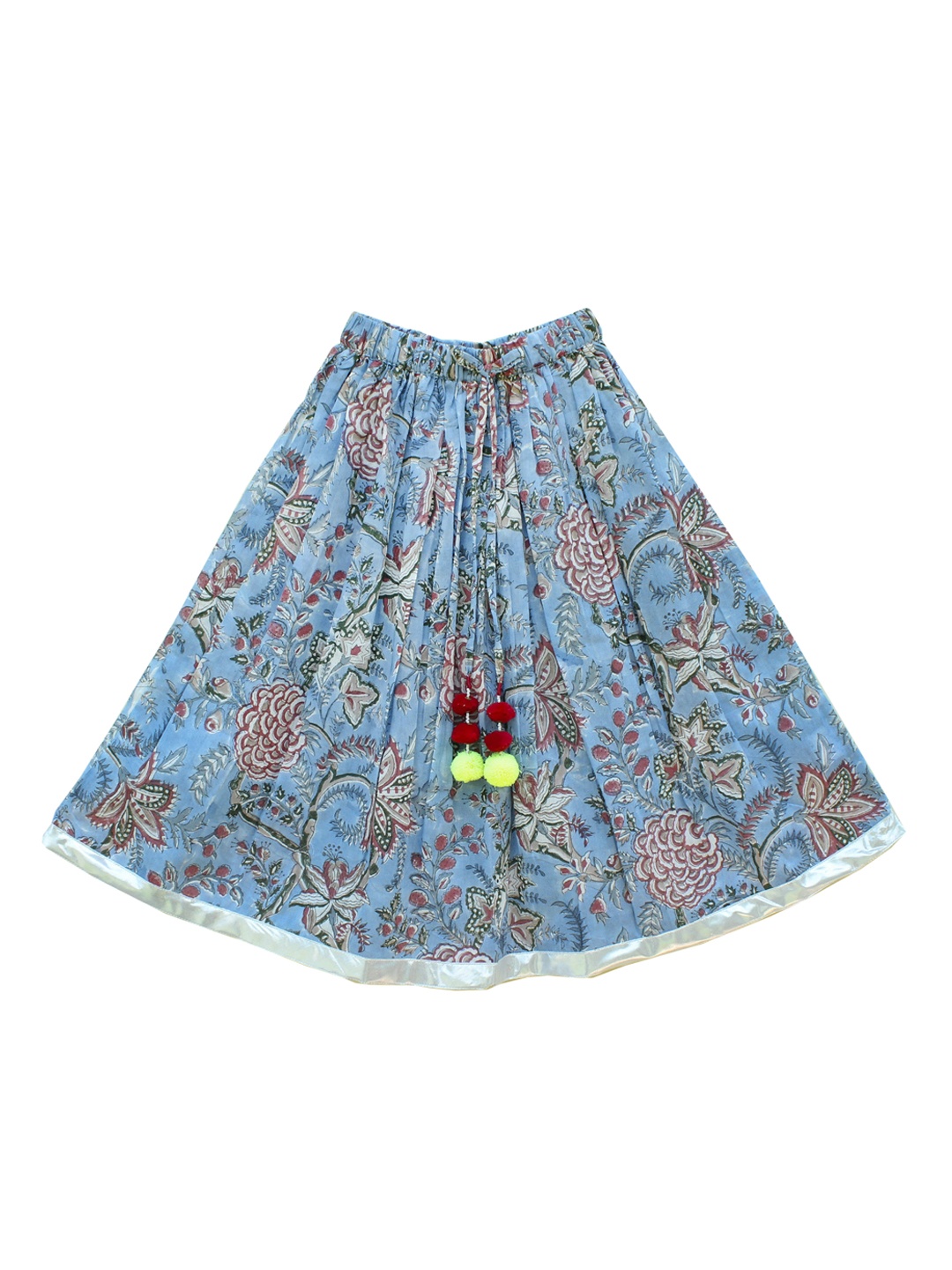 

My Little Lambs Girls Blue & Red Floral Print Pure Cotton Flared Maxi Skirt