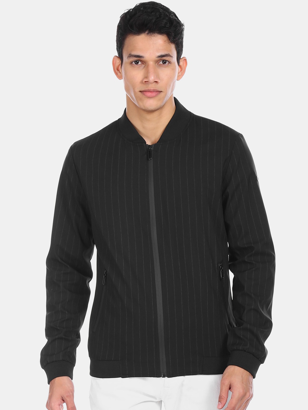 

U S Polo Assn Men Black Striped Bomber Jacket