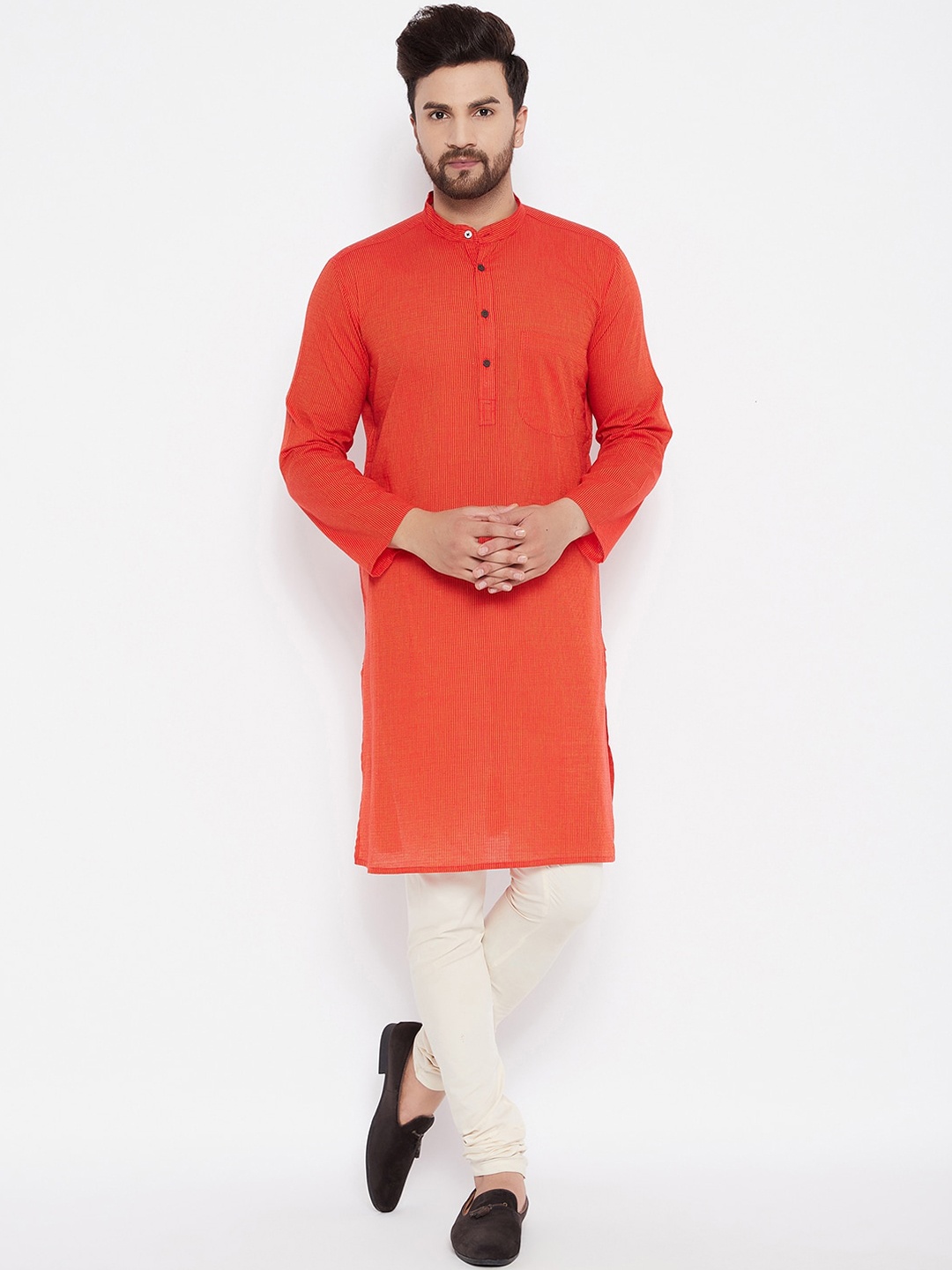 

even Men Orange Striped Kurta