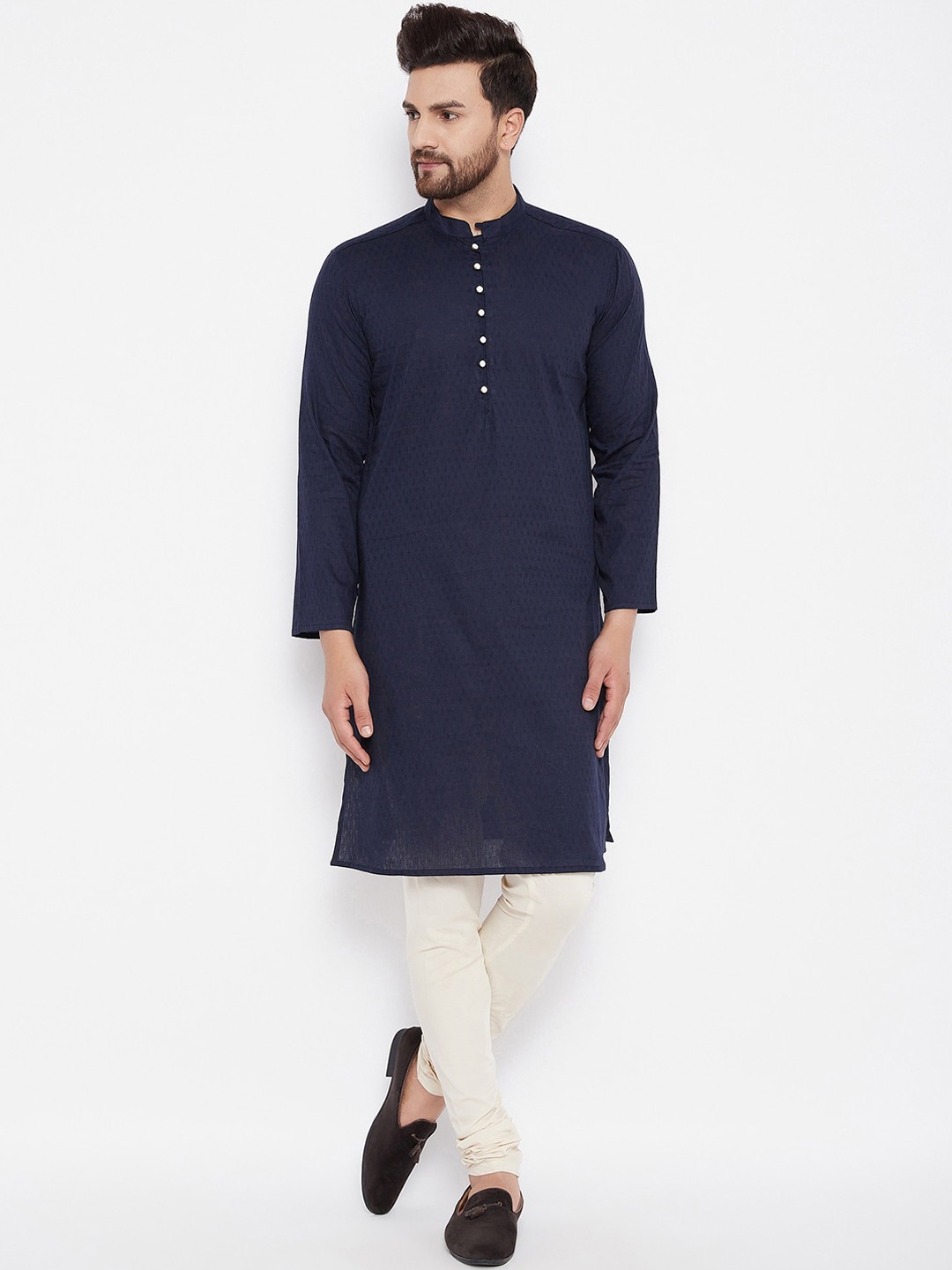 

even Men Blue Solid Dobby Kurta