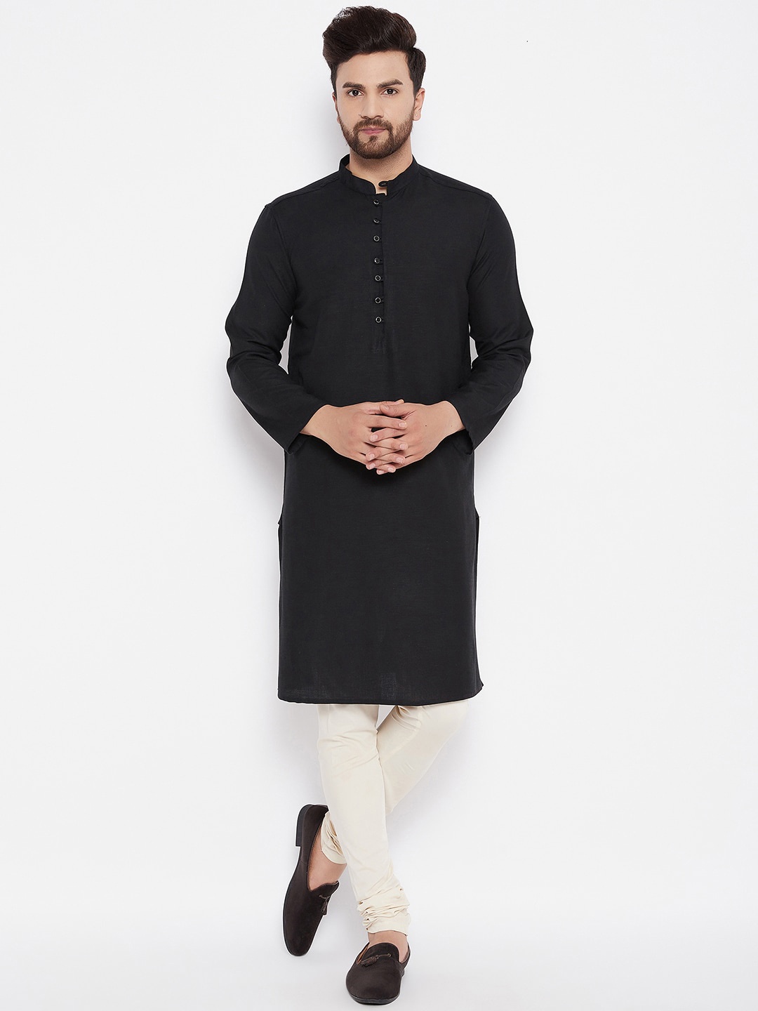 

even Men Black Solid Kurta