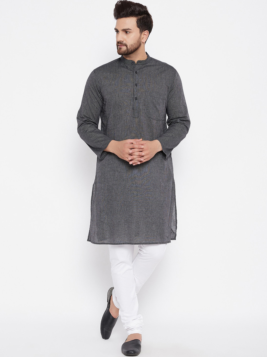 

even Men Grey Striped Kurta