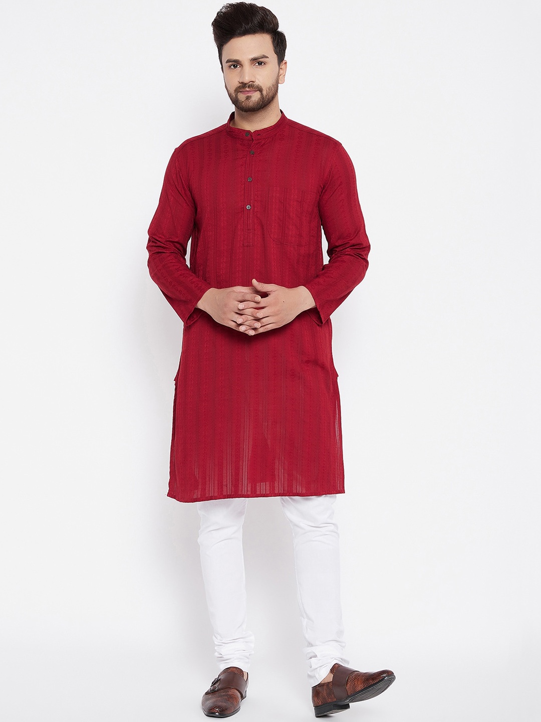 

even Men Maroon Woven Design Kurta