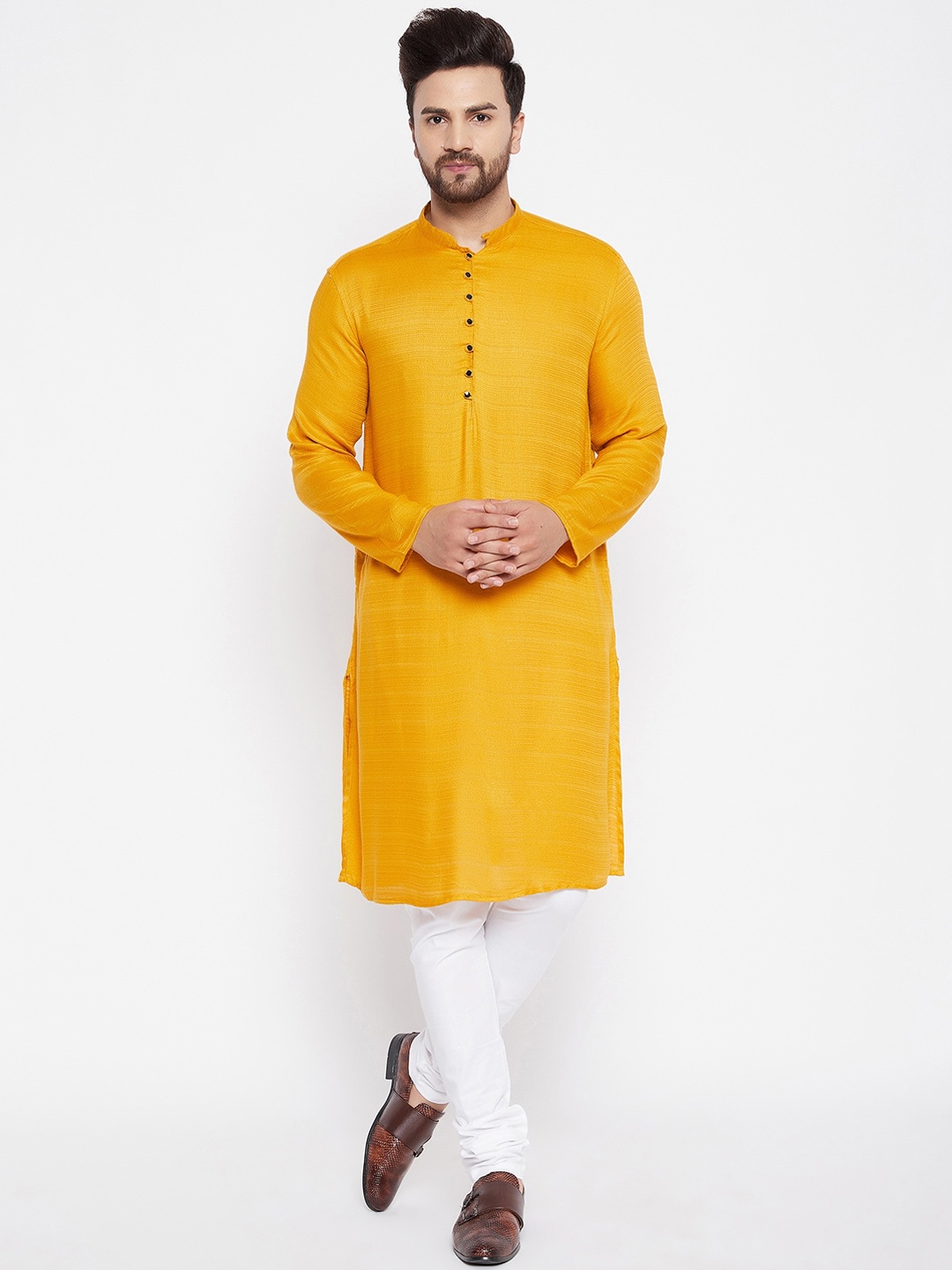 

even Men Yellow Dobby Kurta