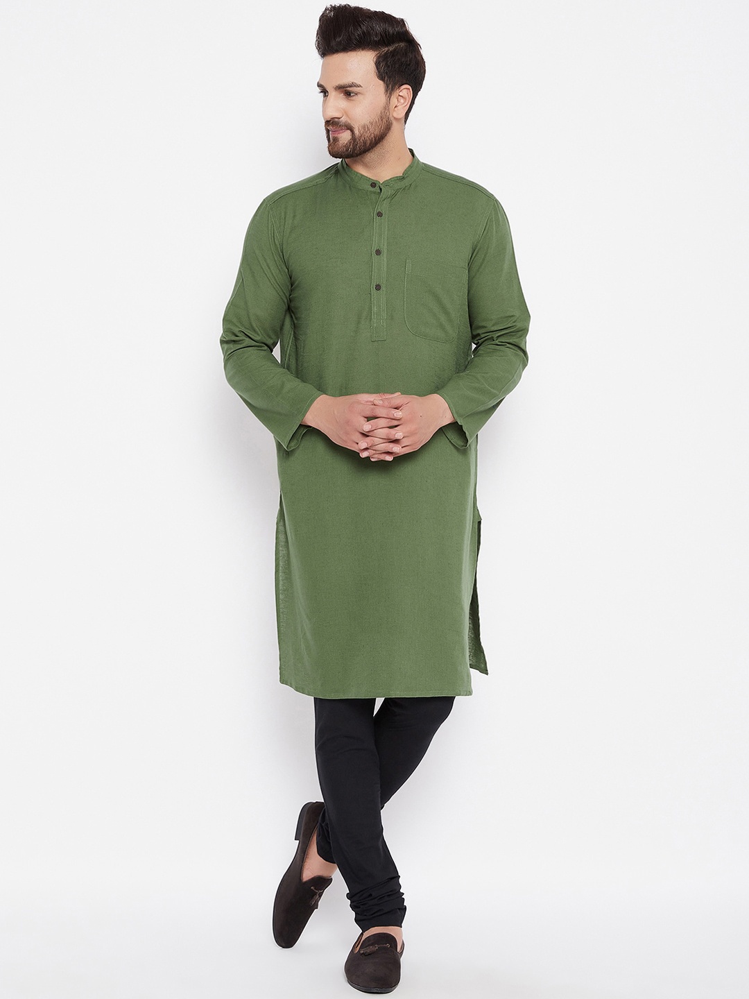 

even Men Green Solid Kurta