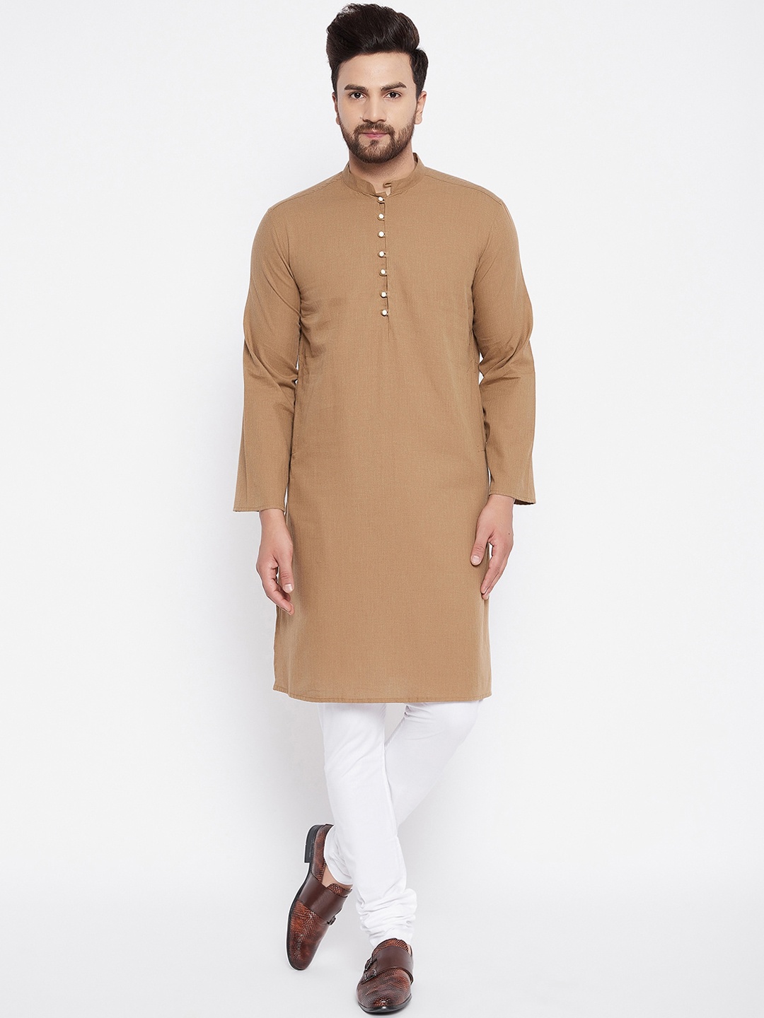 

even Men Beige Solid Kurta