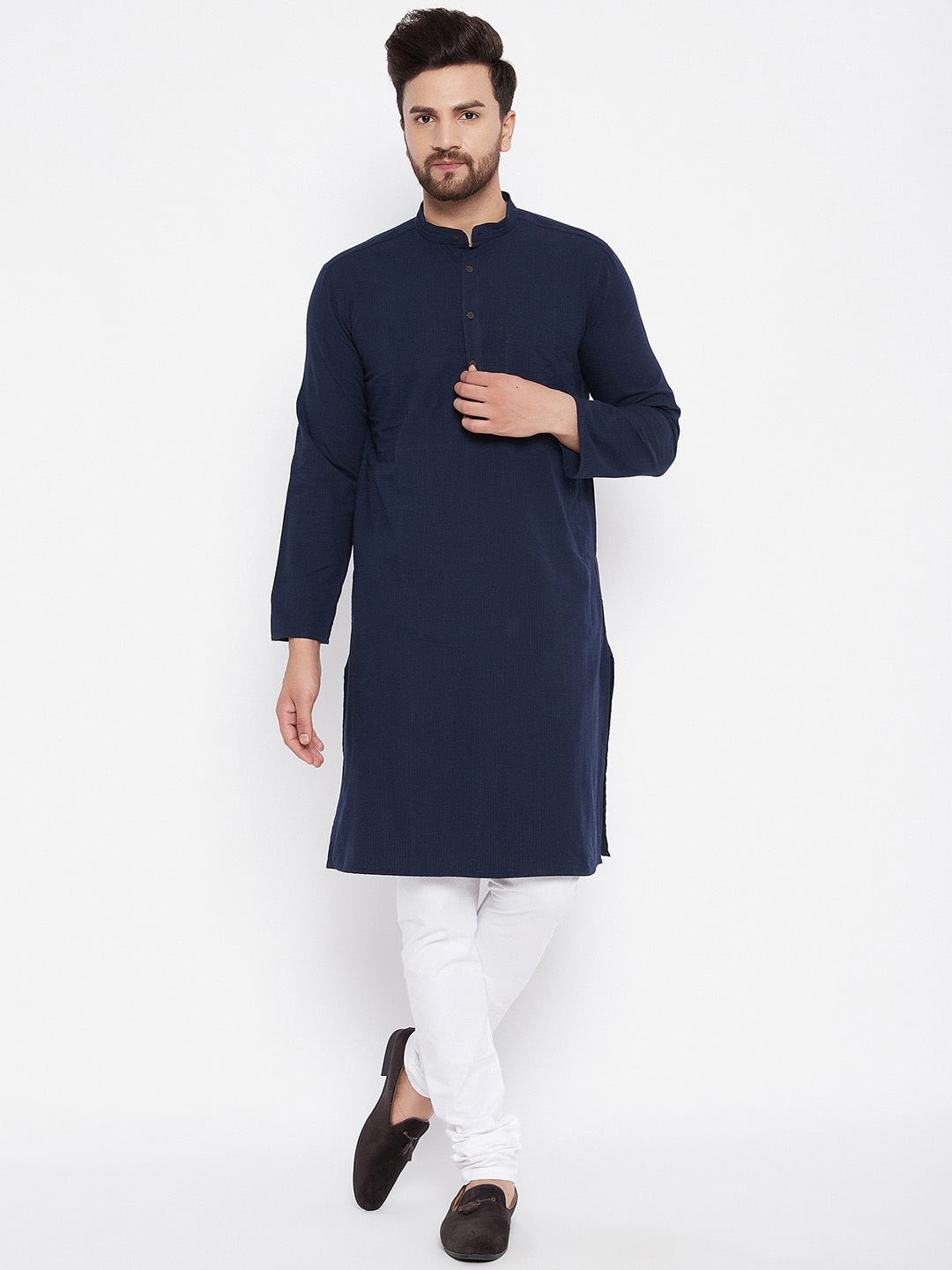 

even Men Blue Dobby Pure Cotton Kurta