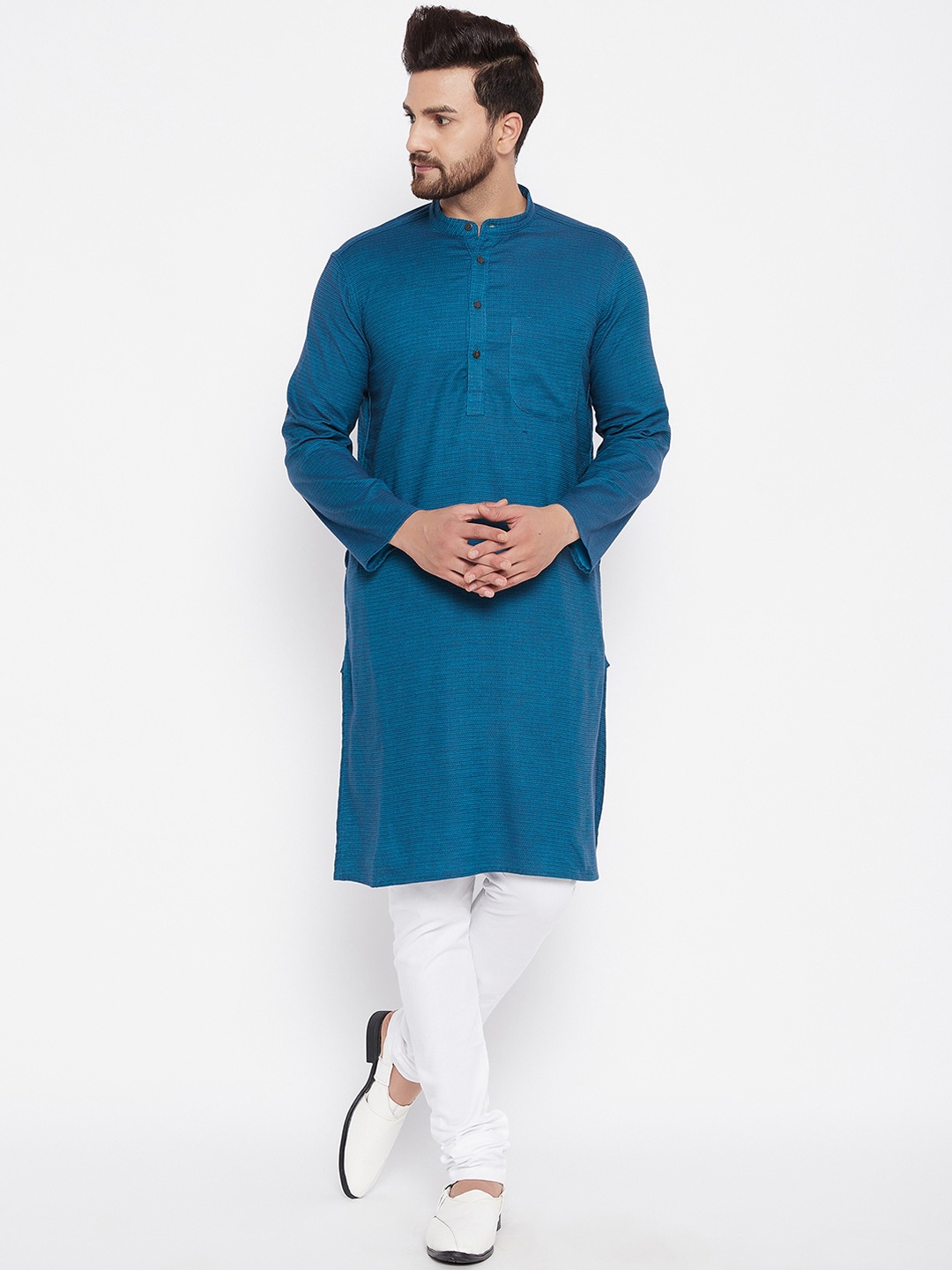 

even Men Blue Striped Dobby Kurta