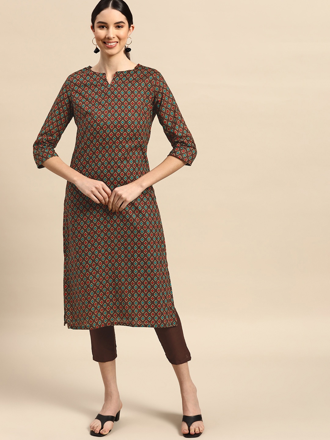 

Anouk Women Brown & Red Pure Cotton Printed Regular Kurta with Trousers
