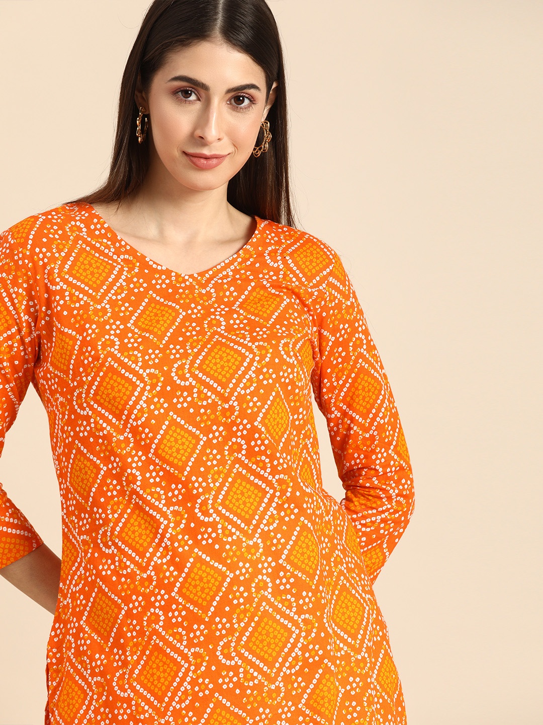 

Anouk Women Orange & Mustard Bandhani Printed Kurta