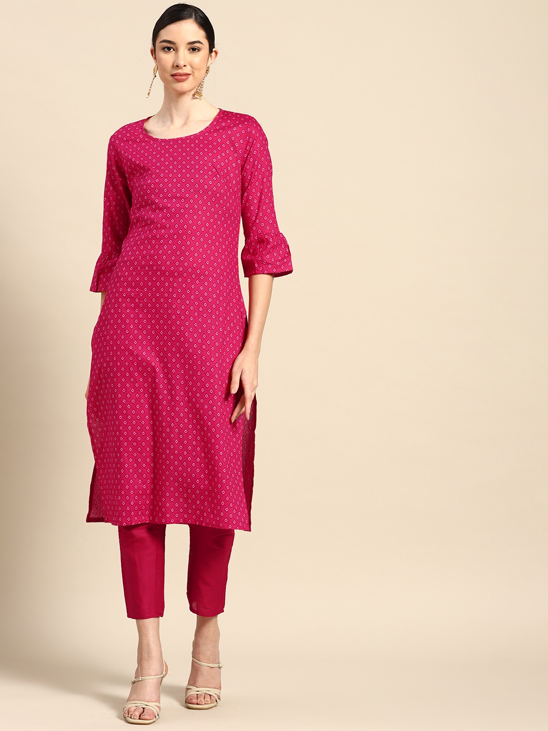 

Anouk Women Fuchsia Ethnic Motifs Printed Kurta with Trousers