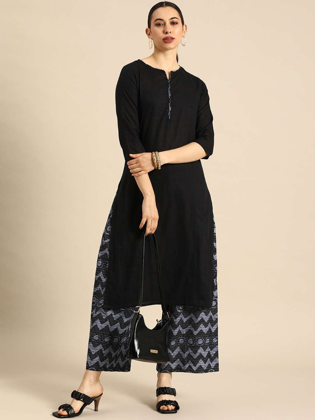 

Anouk Women Black Regular Pure Cotton Kurta with Palazzos