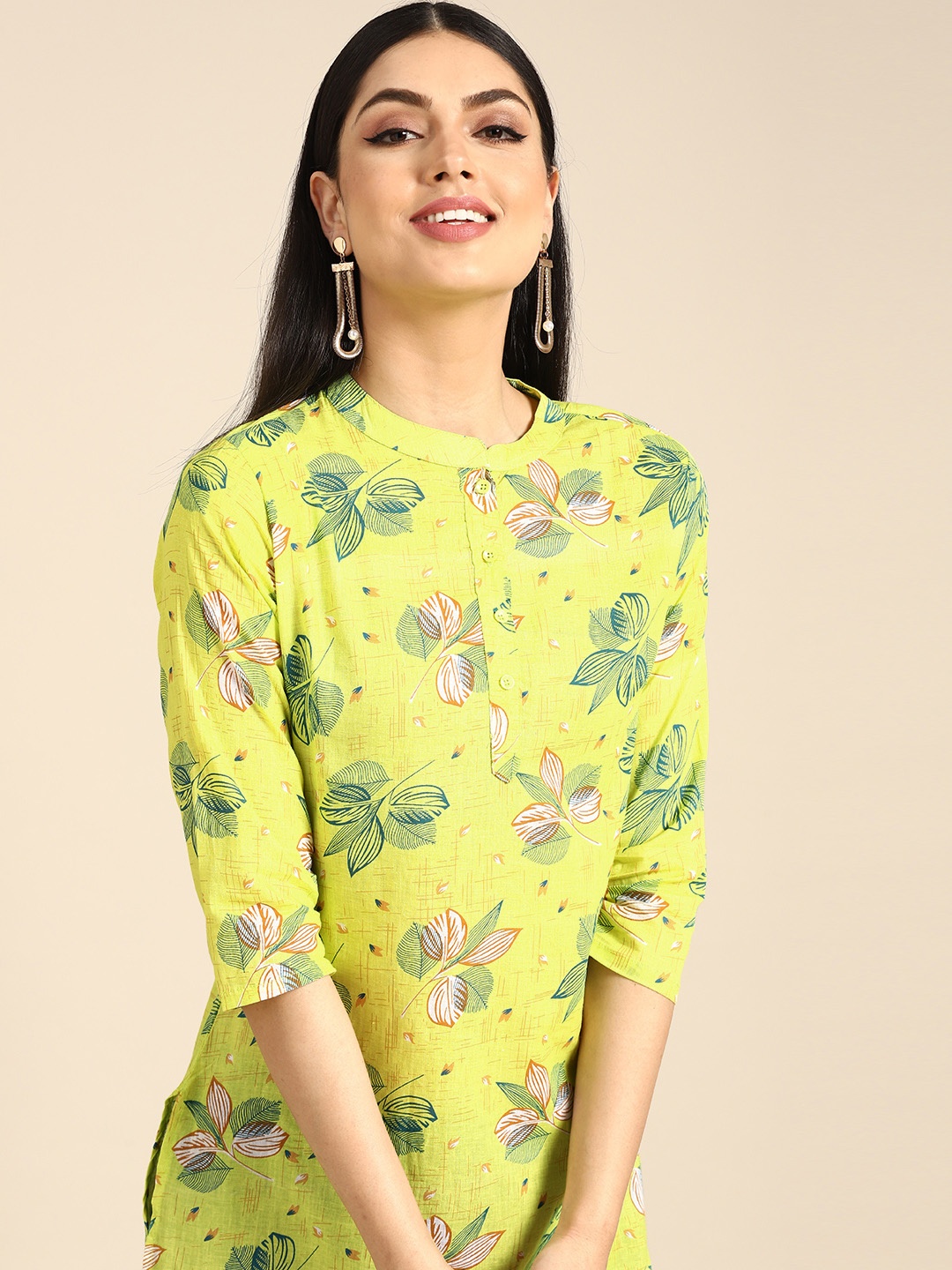 

Anouk Women Green Floral Printed Regular Pure Cotton Kurta with Trousers