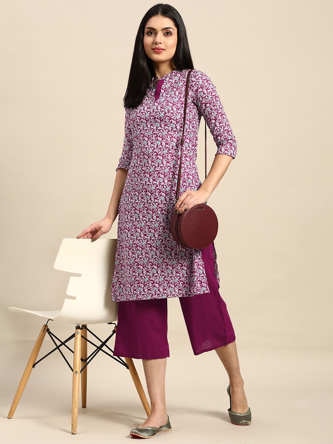 

Anouk Women Purple Printed Regular Pure Cotton Kurta with Palazzos