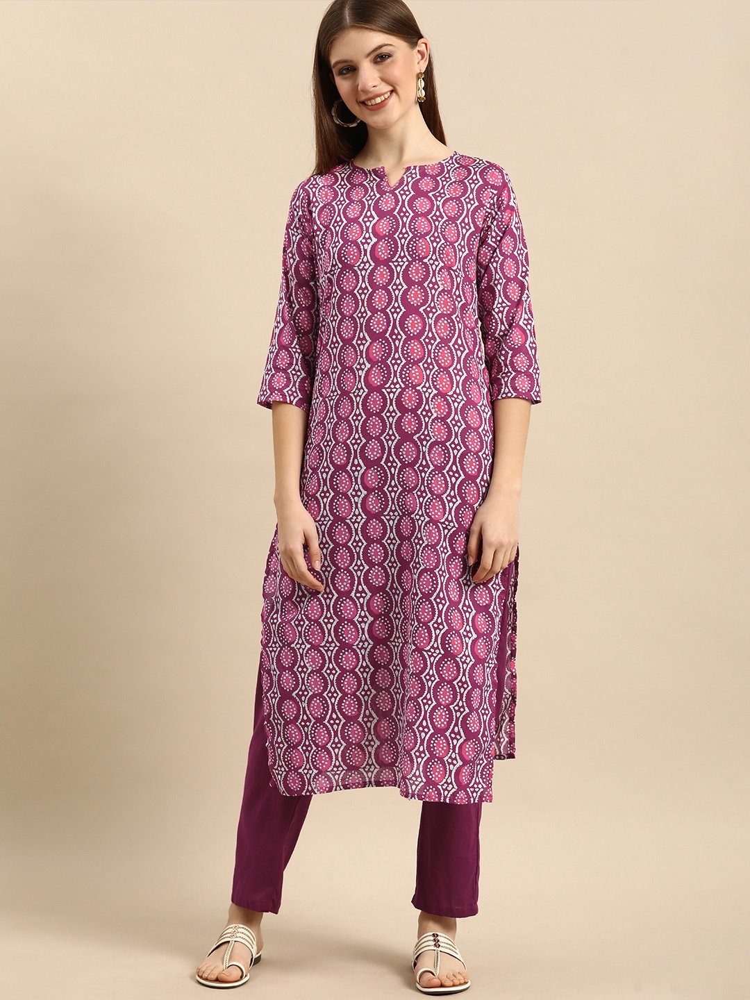 

Anouk Women Purple Ethnic Motifs Printed Pure Cotton Kurta with Trousers