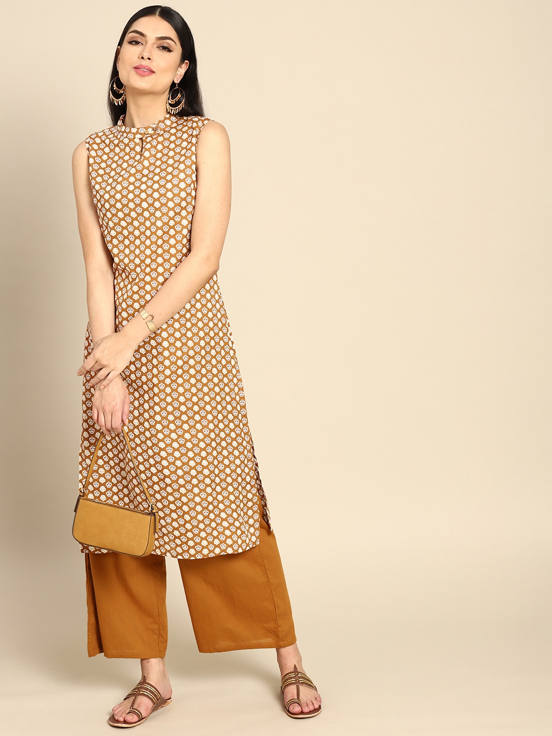 

Anouk Women Mustard Yellow Pure Cotton Printed Regular Kurta with Trousers