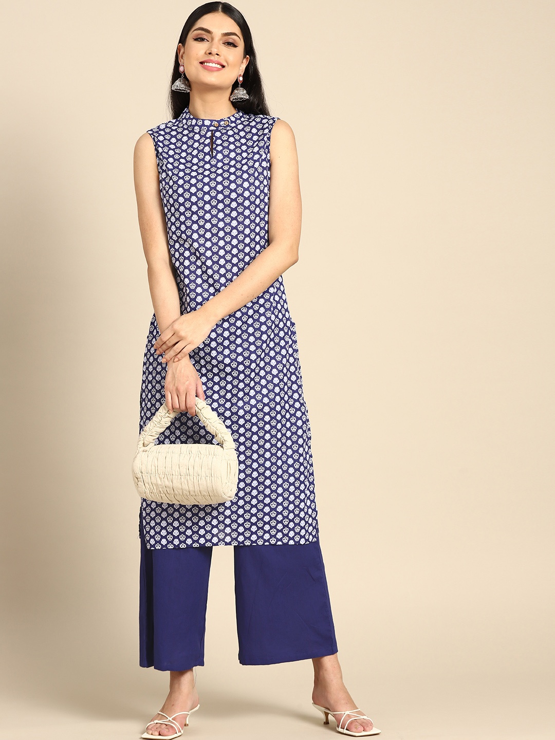 

Anouk Women Blue Pure Cotton Printed Regular Kurta with Trousers