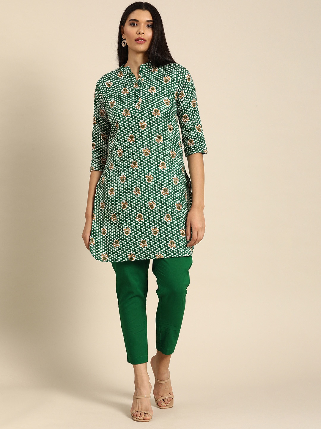 

Anouk Women Green Ethnic Motifs Printed Regular Pure Cotton Kurta with Trousers