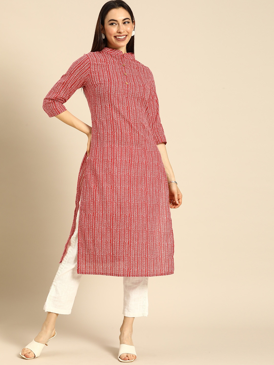 

Anouk Women Red & White Printed Kurta
