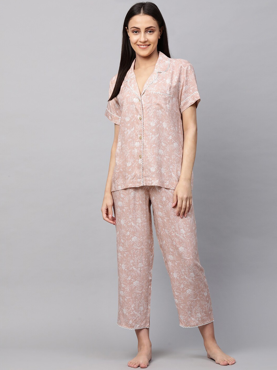 

Chemistry Women Pink & White Printed Night suit