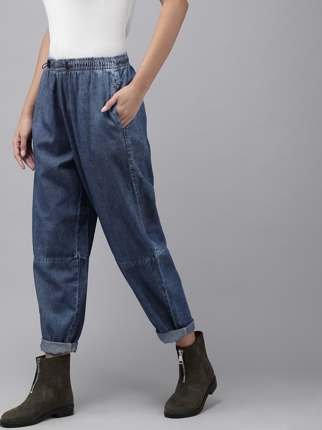 

Roadster Women Blue Slouchy Fit High-Rise Pure Cotton Jeans